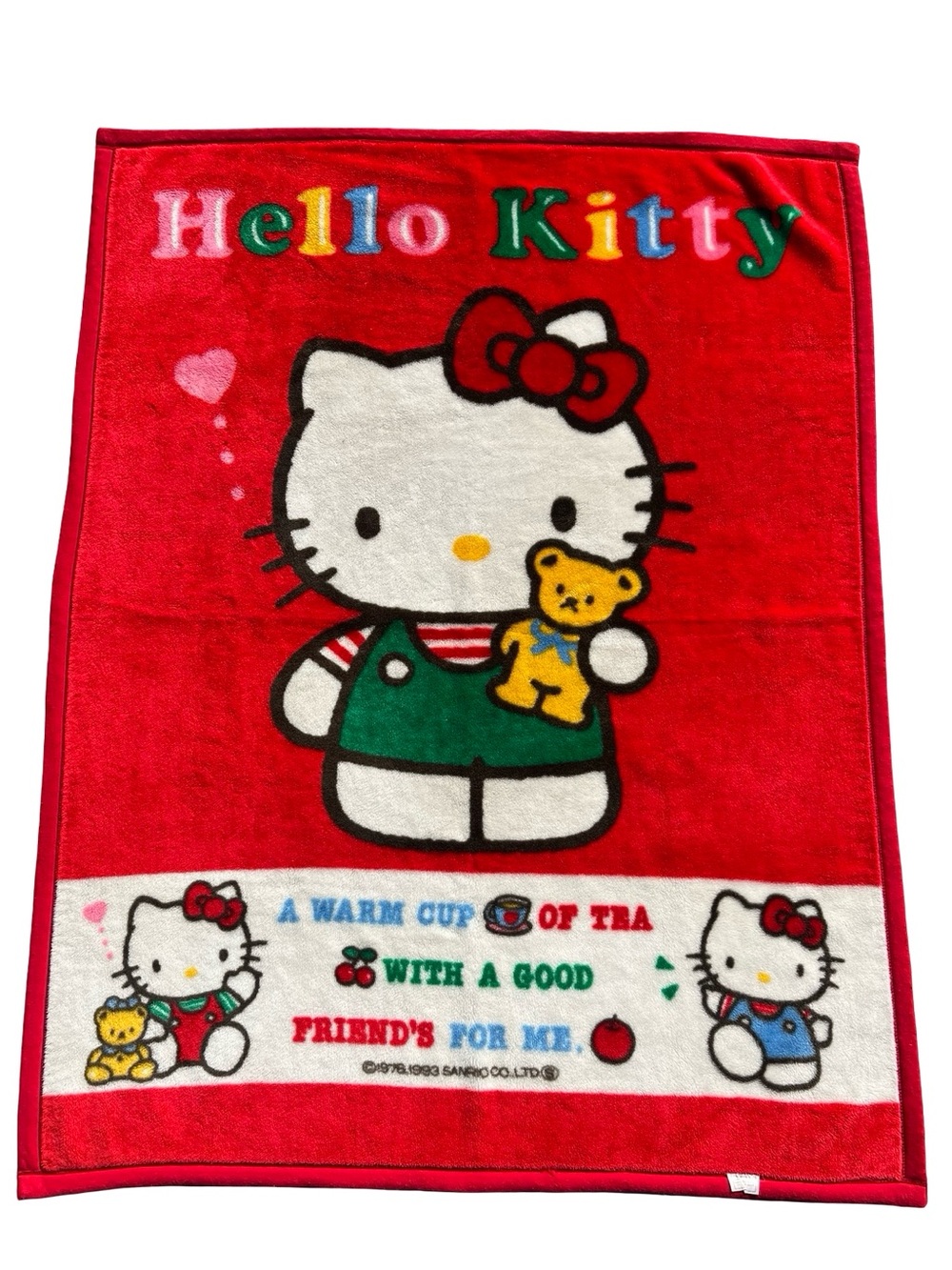 RARE VTG HELLO KITTY 1993 Plush Minky Blanket Made in Japan 68.5x53” Cozy Fleece